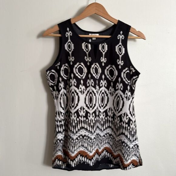 AntiliaโFemme Sleeveless Tribal Printโ Top Small Black White Brown Boho Tank - Picture 4 of 8